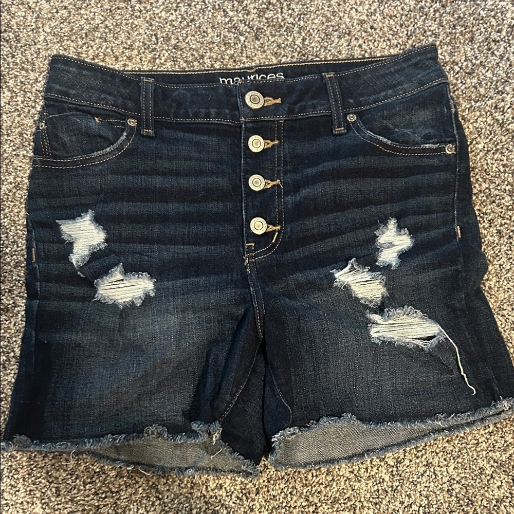Maurices Women's Dark Blue Distressed Jean Shorts